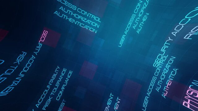 Cyber Security animated tag word cloud text design. 4K 3D rendering seamless loop Cyber Security  animation kinetic typography. IT Security cinematic title trailer background concept. 