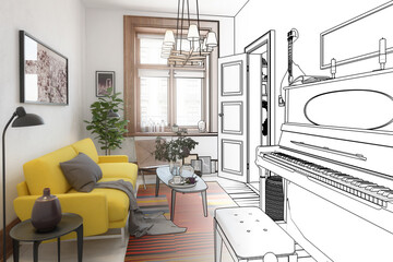 Modern Sitting Room Inside a Fresh Renovated Building (draft) - 3d visualization