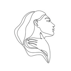 Woman abstract portrait, continuous line drawing, face of the girl is a single line on a white background,  Vector illustration. Tattoo, print and logo design for a spa or beauty salon. Line art.
