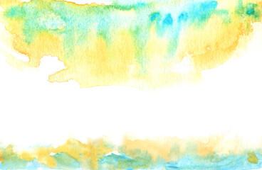 abstract watercolor background with yellow and blue wet color spots