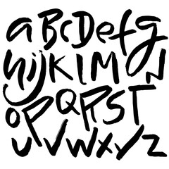 Simple alphabet letters. Handdrawn grunge modern ink font. Vector illustration.