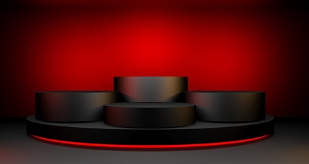 3D illustration of black friday sale with empty podium for product display concept.