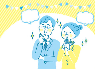 驚く笑顔の若いカップル	