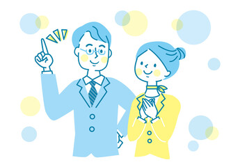 安心する女性と説明する男性