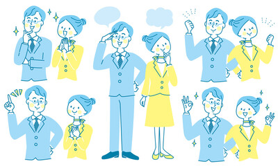 スーツ姿の男女の表情セット