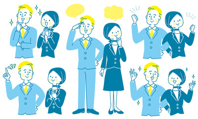 スーツ姿の男女の表情セット