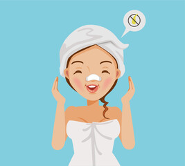 girl is get rid of blackheads on the nose of her. Skin care nourishing and caring. Teenage cartoon of skin treatment.