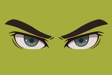 anime cartoon eyes on green background - illustration design 
