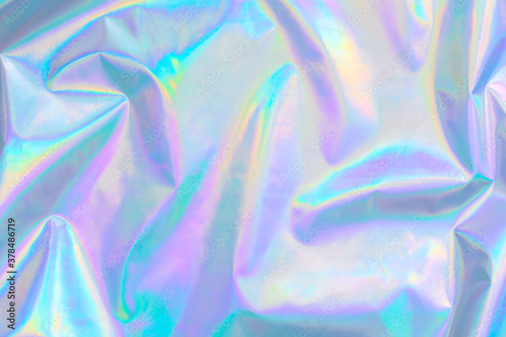 Aufkleber abstract modern pastel colored holographic background in 80s style. crumpled iridescent foil textile