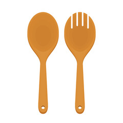 Spoon and fork on white background. spoon and fork vector. Wood spoon and  wood fork.