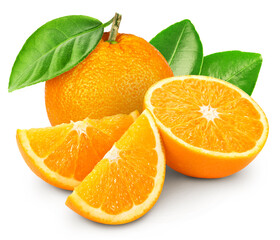 Fresh organic orange isolated on white background