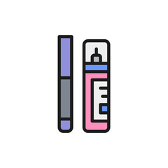 Corrector, concealer, eyeliner, marker flat color line icon.