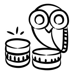 
Owl with coin stack, financial wisdom icon design 
