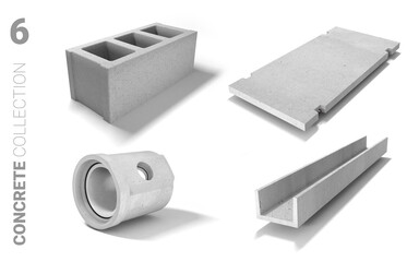 Ferroconcrete (reinforced concrete) items 3D/ isolated on white background