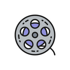 Movie reel, cinema roll, film strip flat color line icon.
