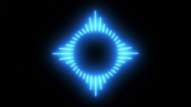 Neon style graphic object on black background, rotates clockwise and counterclockwise. Loop.