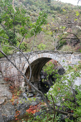 Stone bridge over a mountain river on Athos