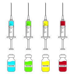 Set of syringes for injection with vaccine. Vector medical syringe icon set.