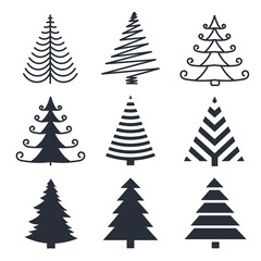 Set of Christmas trees. Simple vector icons isolated on white background.