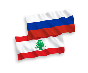 Fototapeta premium Flags of Lebanon and Russia on a white background