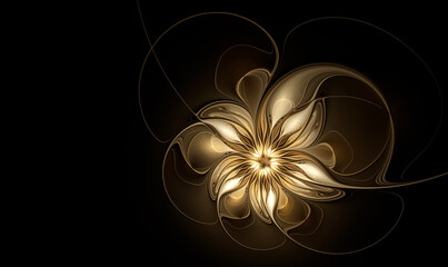 Stylish golden fractal flower on black background