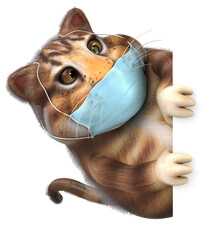 Fun 3D illustration of a cat with a mask