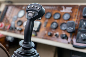 Hovercraft control stick inside pilot cockpit close up © Alexey Seafarer