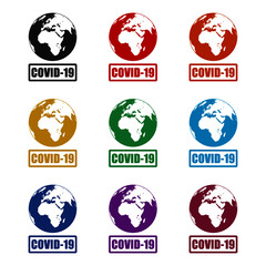 Earth globe coronavirus 2019-nCov icon, color set