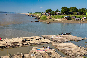Floating bamboo village on the Irrawaddy in Mandalay, Myanmar
