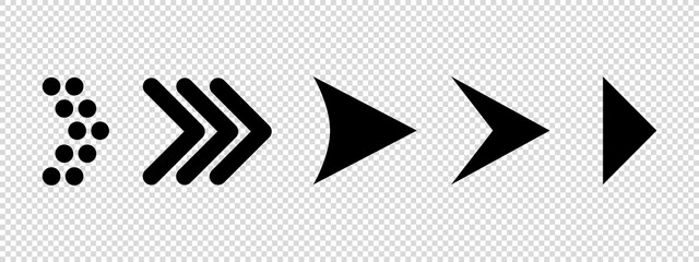 Arrow Set - Different Flat Black Vector Illustrations - Isolated On Transparent Background