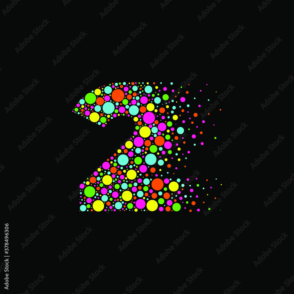 Wall mural number 2 in dispersion effect, scattering circles/bubbles,colorful vector