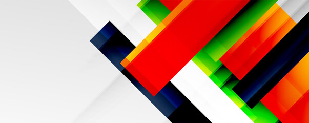 Geometric abstract backgrounds with shadow lines, modern forms, rectangles, squares and fluid gradients. Bright colorful stripes cool backdrops