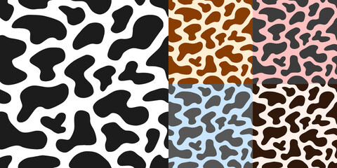 Vector abstract seamless animal background with spots. Cow hide pattern. Great for paper, card, wallpaper, banner, fabric, interior. Hand drawn illustration.
