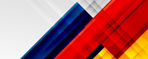 Geometric abstract backgrounds with shadow lines, modern forms, rectangles, squares and fluid gradients. Bright colorful stripes cool backdrops