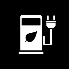 White Electric vehicle charging icon, flat vector.