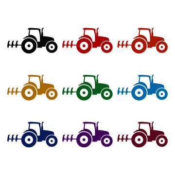 Simple tractor icon, color set