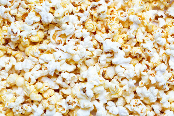 Fresh tasty salty popcorn as a food background or texture.