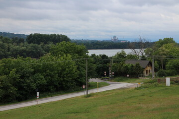 View from Chlaba village to Danube river and Esztergom Basilica, south Slovakia