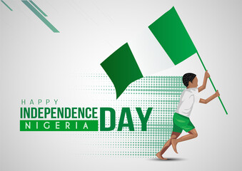 1st October Nigeria Independence Day template. boy running with flag. vector illustration