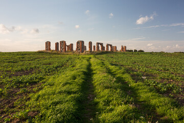 City Smiltene, Latvia.Old brick stonehenge and park.