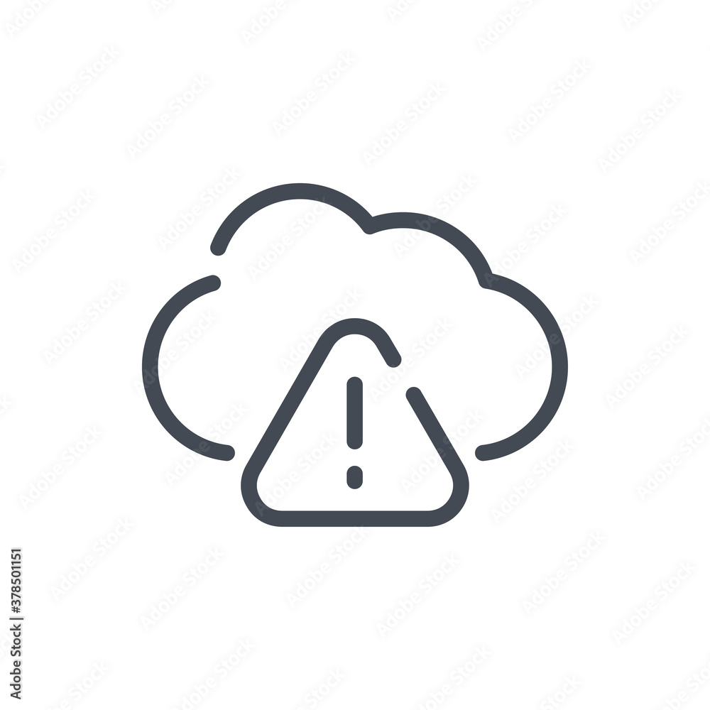 Poster cloud service error notification line icon. problem sign with cloud vector outline sign.