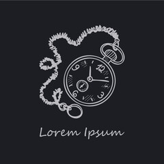 Composition with cute hand drawn clock. Vector