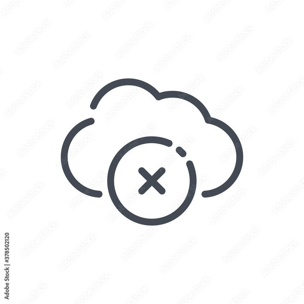 Poster cloud service with delete line icon. remove from cloud server vector outline sign.
