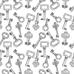 Seamless pattern with cute hand drawn keys. Vector