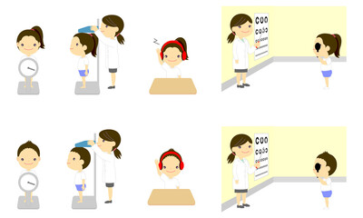 学校での発育測定の様子／State of growth measurement at school