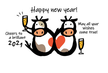 Two Cows With A Heart Symbol Celebrating The New Year