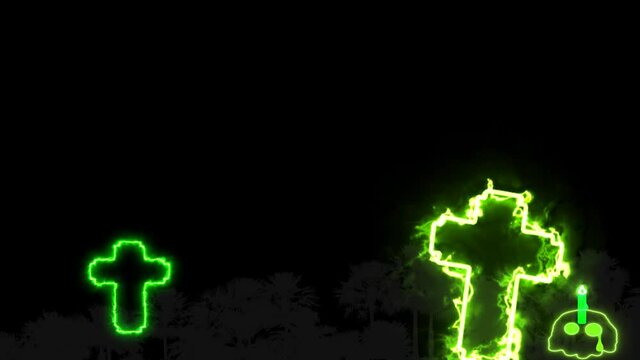 Skull candle scaring to flame hot tomb spirit ghost in Halloween night and spirits red tombs flying and faded green tone