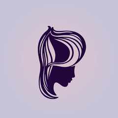 Beauty and hair salon logo.Letter P shape.Woman portrait silhouette.Elegant hairstyle icon isolated on light background.
