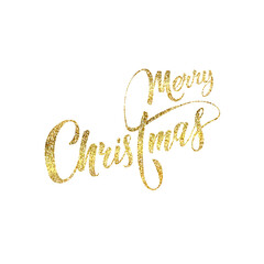 Obraz na płótnie Canvas Merry Christmas golden hand lettering isolated on white background.