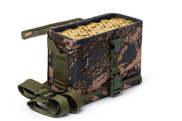 Bag for storage of hunting cartridges isolated on white